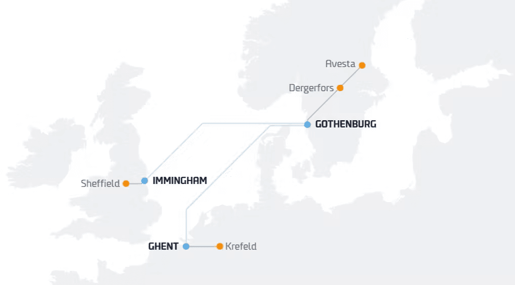 Map of Outokumpu's routes