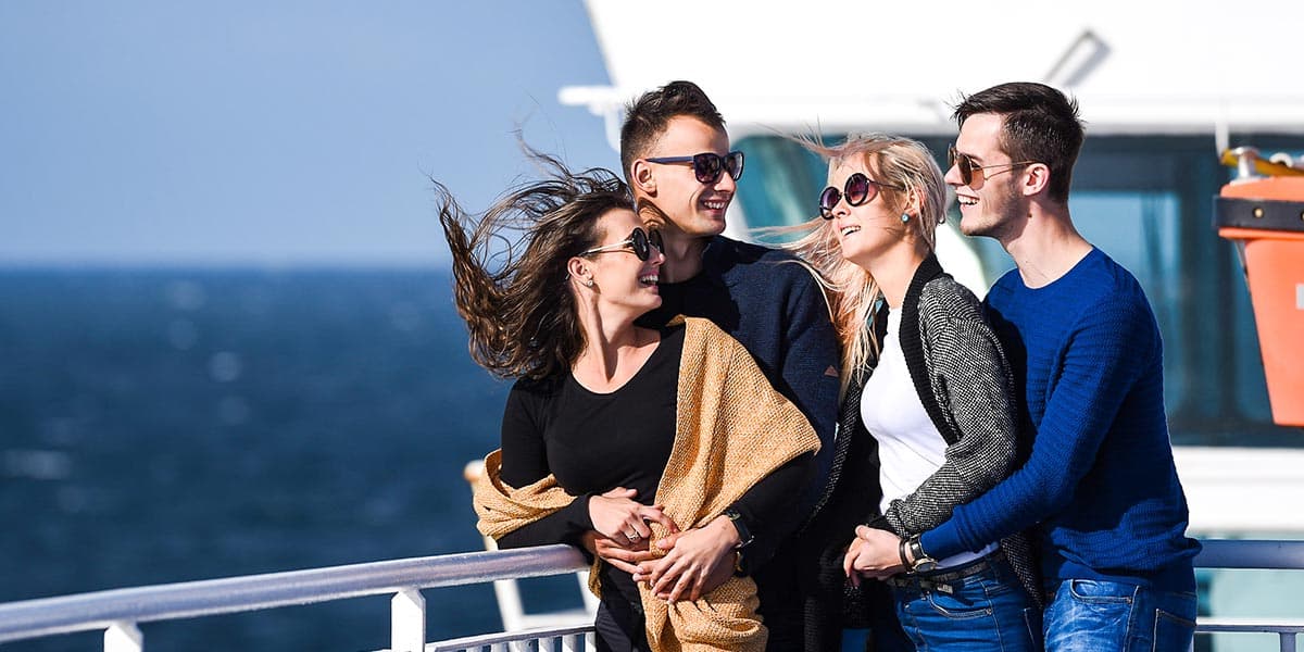 Group of friends on deck of DFDS ferry