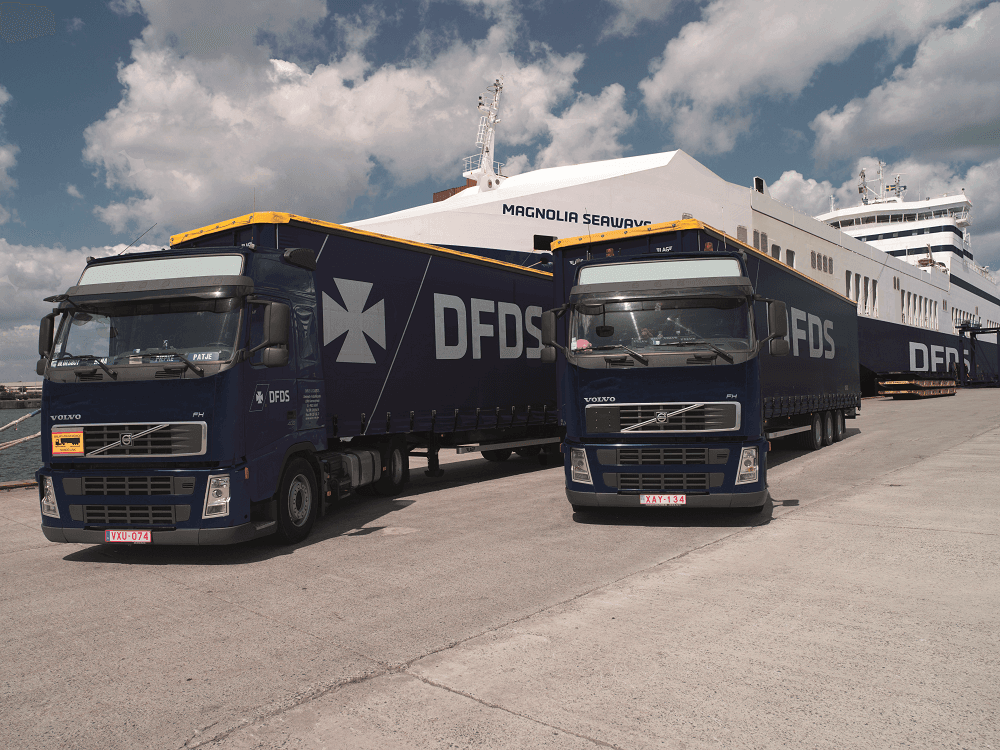 DFDS trucks ready to depart the dock