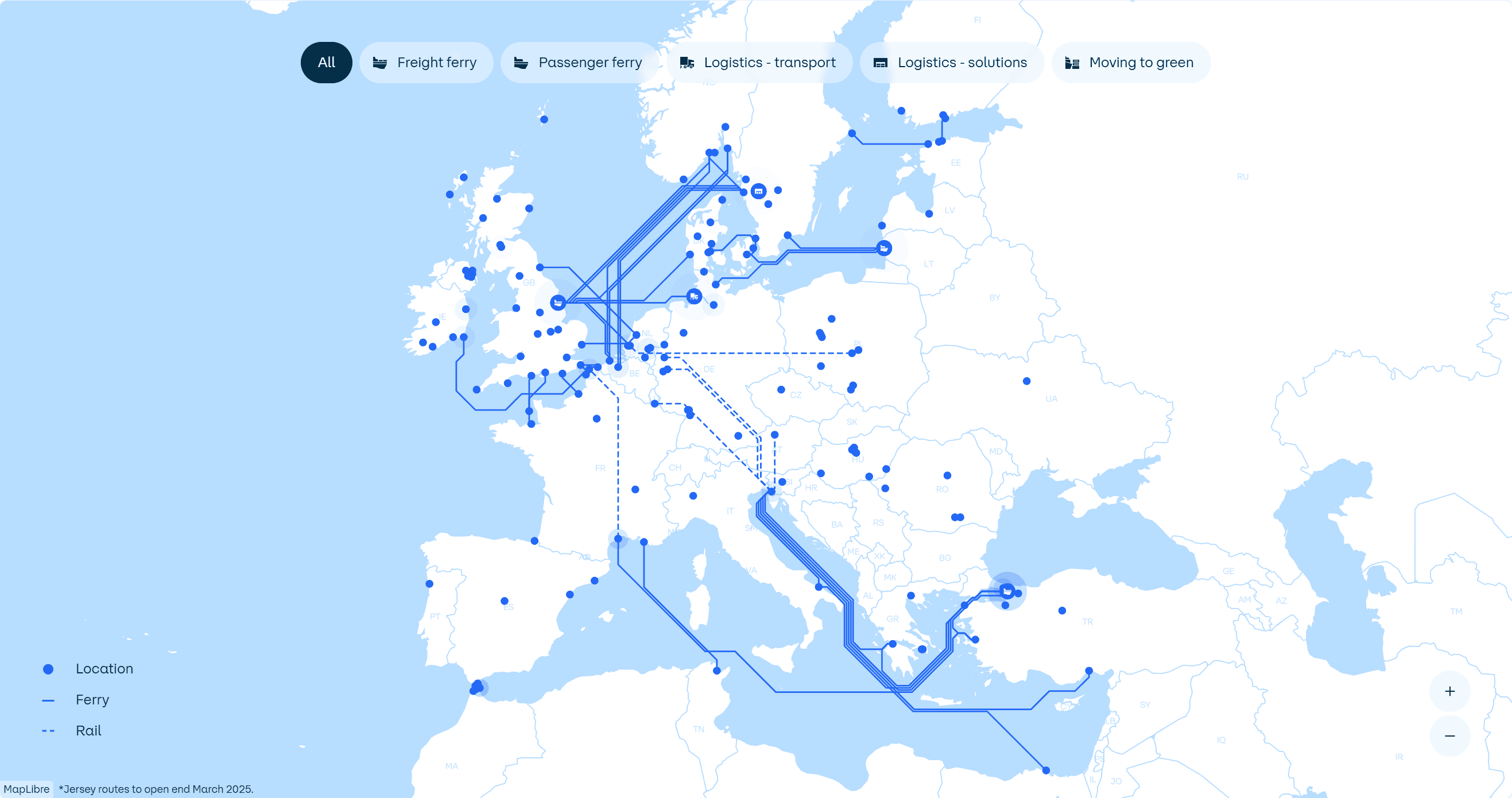 Screenshot of interactive DFDS Map