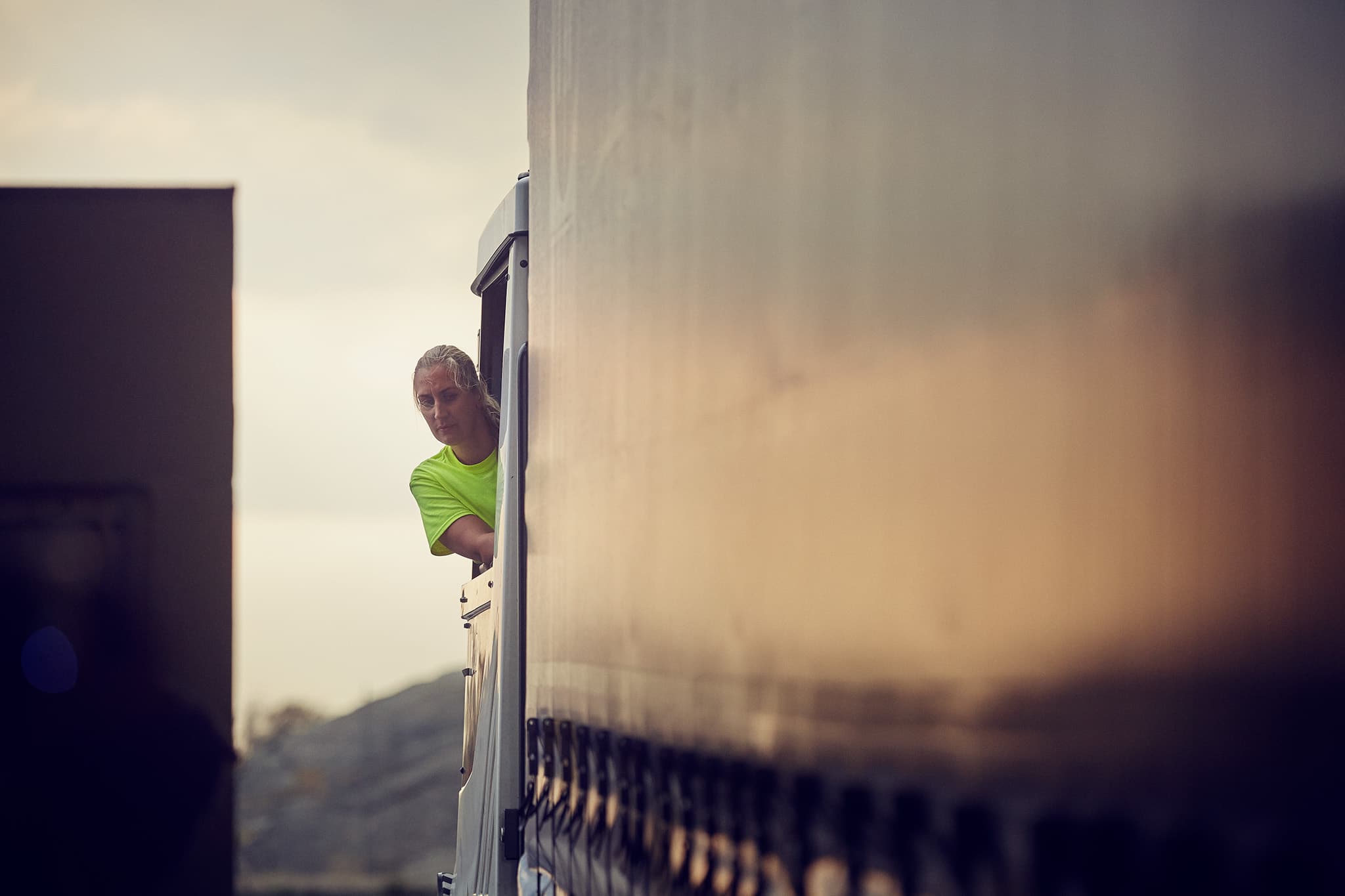 DFDS woman inside truck cabin